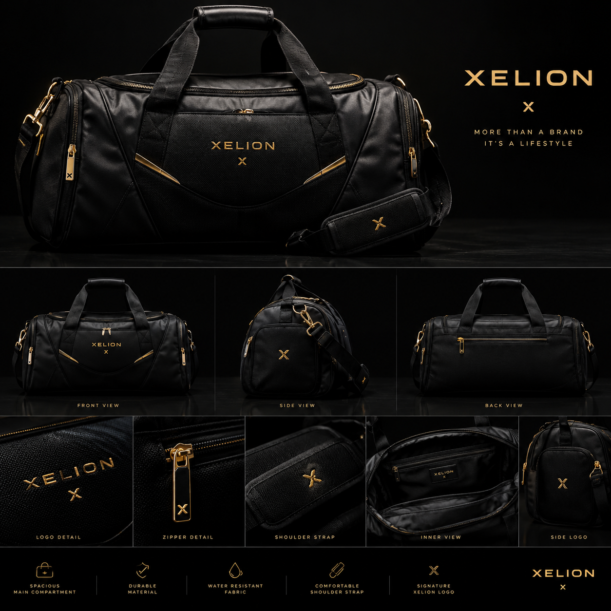 XELION duffel bag design and detail views
